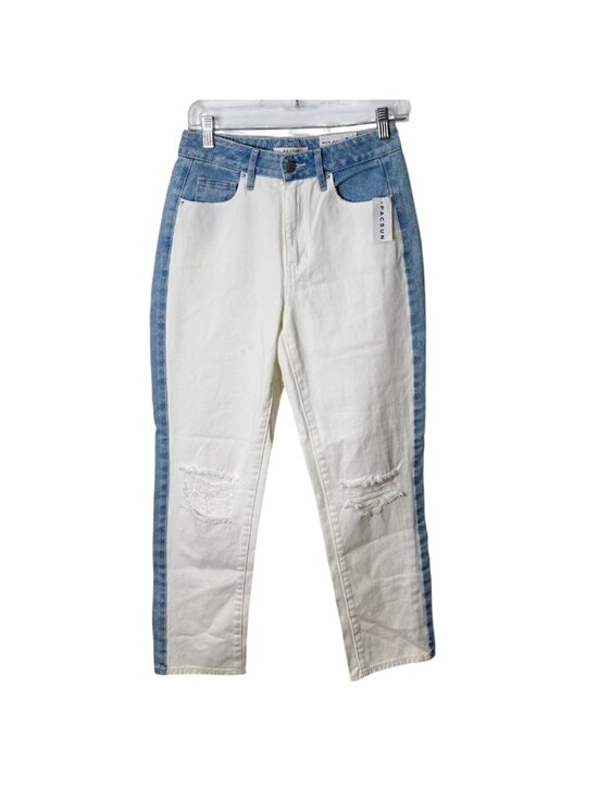 PacSun Denim - PacSun Womens Size 26 Mom Jean Distressed Freeze Pop White Blue Two-Tone NEW